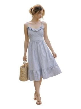 TOMMY HILFIGER Striped Chambray Sundress Women’s 4 Cottagecore Coastal Summer